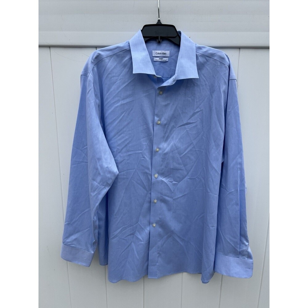 Calvin Klein Steel+ Regular Fit Blue Dress Shirt 34/35 18 2XL Herringbone